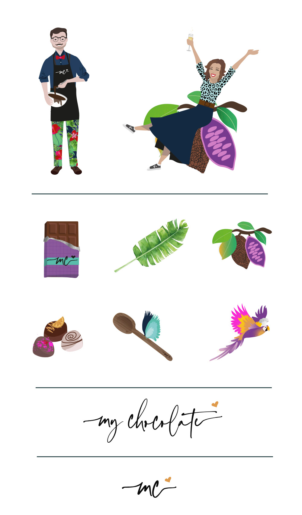character illustrations for chocolate brand