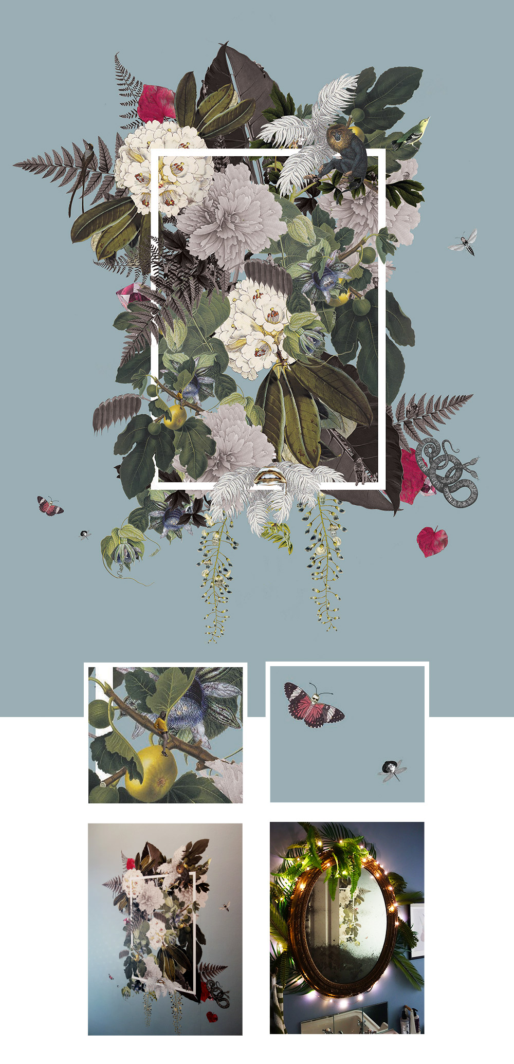 Botanical collage mural