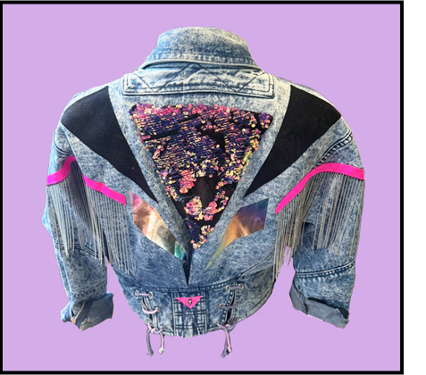 Neon pink chain fringe denim festival jacket